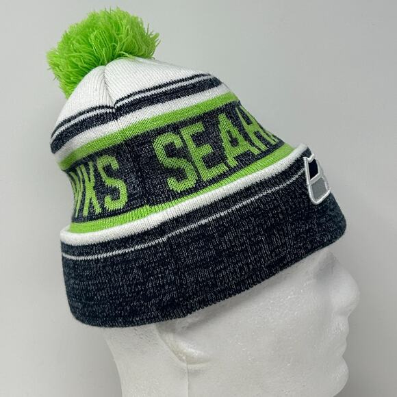 Seattle Seahawks Cuffed Pom Pom Beanie Toque Winter Hat NFL New Era Green - Picture 7 of 9